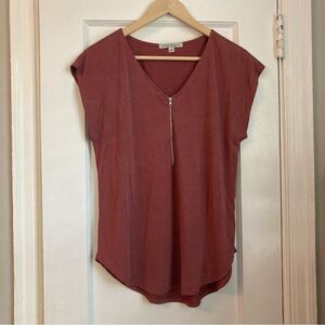 Green Envelope Dolman Sleeve Blouse with Zipper Detail Rose Pink Size Small